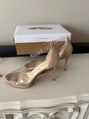 Jessica Simpson Beige Nude Suede & Clear Strap Stiletto Sandals